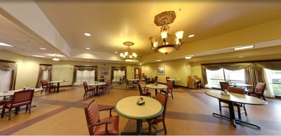 Dining area with tables and chairs in a common space