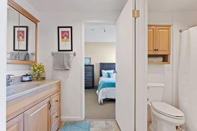 Bright interior view of a resident bathroom