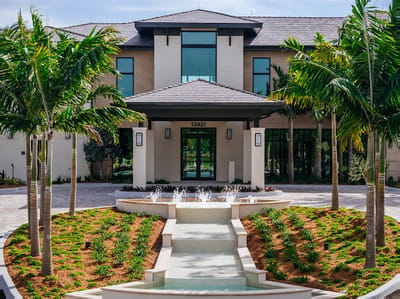 Exterior view of a modern retirement community entrance