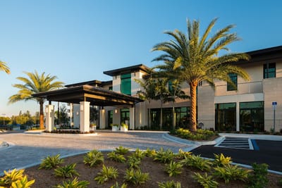 Exterior view of a senior living facility entrance