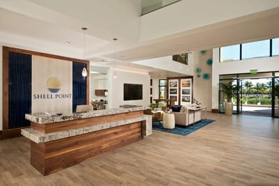 Bright lobby of Shell Point Retirement Community with elegant decor