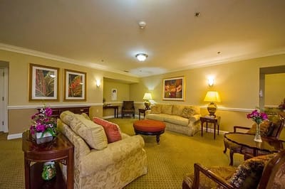Bright common area with seating and decor