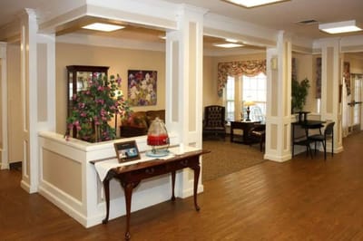 Interior view of a welcoming common area with seating
