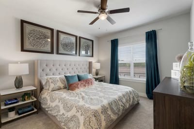 Stylish bedroom in a senior living facility