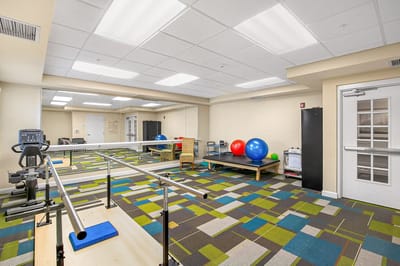 Interior view of a wellness room with exercise equipment