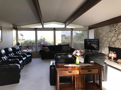Bright common area with seating and decor