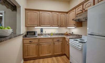 Bright and modern kitchen in a senior living unit