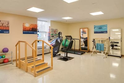Interior view of an exercise area with equipment