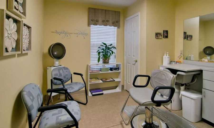 Interior of a beauty salon with chairs and plants