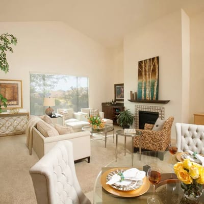 Bright interior common area with seating