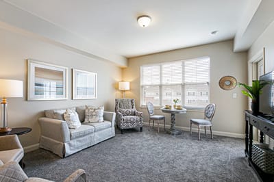 Cozy yet modern common area in a senior living facility