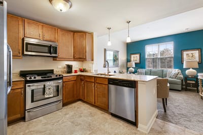 A well-lit, modern kitchen in a senior living facility