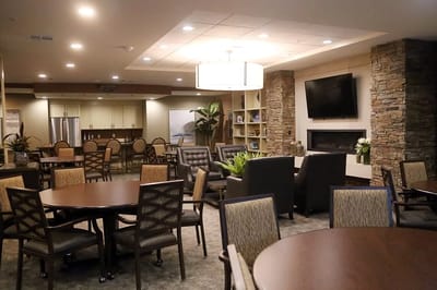 Interior view of a common area with seating