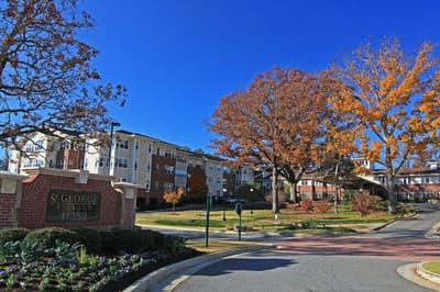 Entrance to St. George Village with autumn foliage