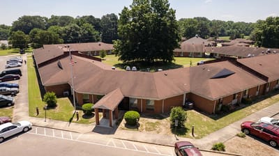 Aerial view of the St. Joseph Village facility with surrounding greenery