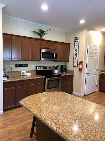 A well-equipped kitchen in a senior living facility