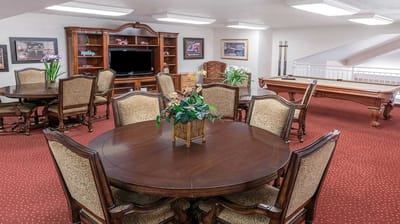 Cozy common area with tables and chairs