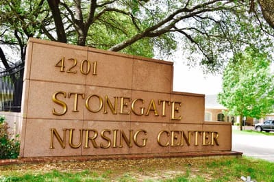 Stonegate Nursing Center sign at the entrance