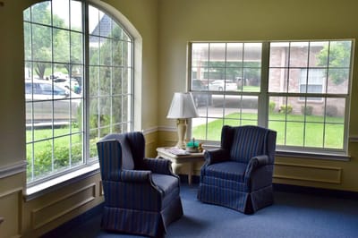 Cozy seating area in a bright, inviting common space