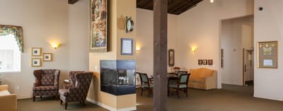 Cozy common area with seating and dining space