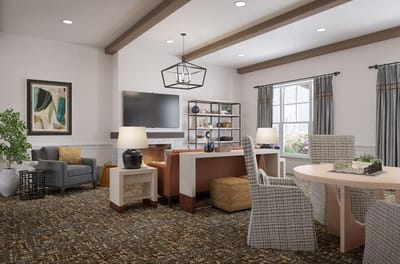 Bright common area with modern furnishings