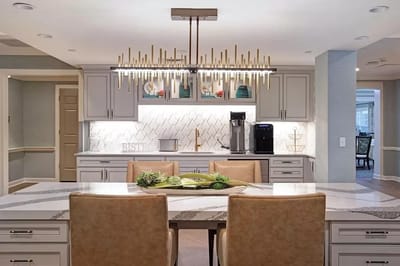 Stylish dining area with modern decor and seating