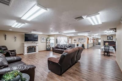 Bright common area with seating and decor