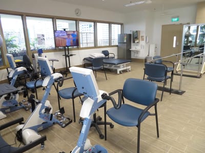 Interior view of a fitness area with equipment