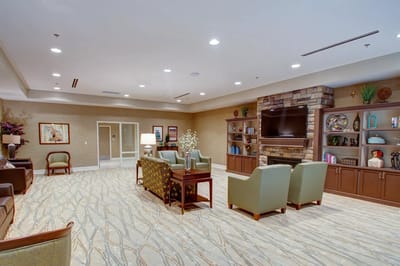 Bright common area with seating and decor
