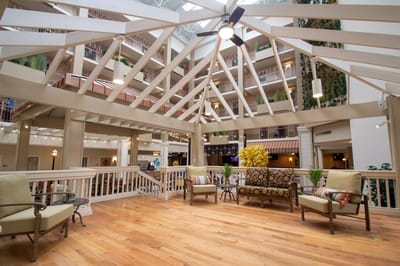 Indoor common area with seating and light decor