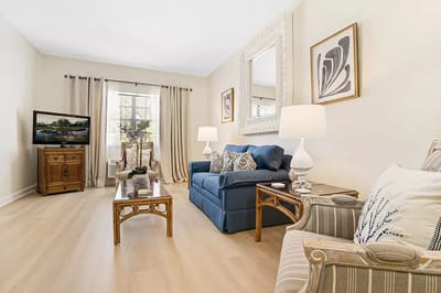 Bright interior living area with stylish furniture