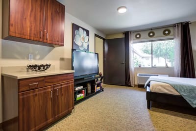 Cozy private resident room with a TV and window