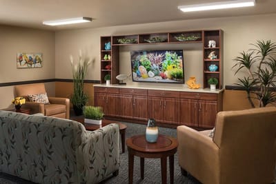 Common area with a seating arrangement and decor