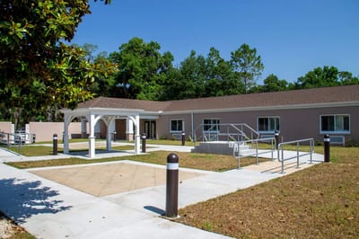 View of the outdoor space and building exterior.