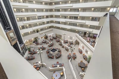 View of the common area with seating and decorations