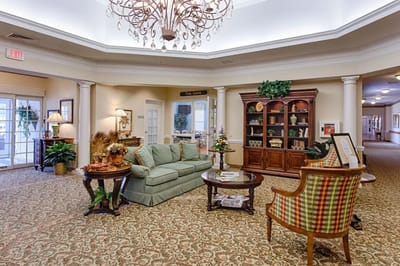 Comfortable interior lounge area with seating and decor