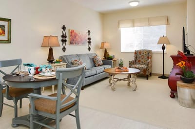 Cozy living area in an assisted living apartment