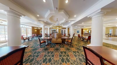 Interior view of a common area with seating