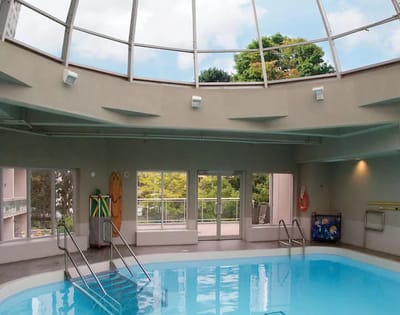 Indoor swimming pool with a glass dome