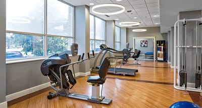 Interior view of a fitness area with exercise equipment