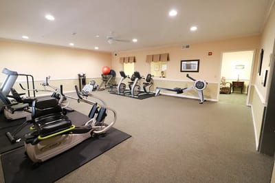 Fitness room with exercise equipment