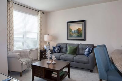 Cozy lounge area in a senior living facility