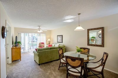 Cozy common area with seating and natural light