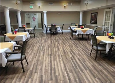 Interior dining area with tables and chairs