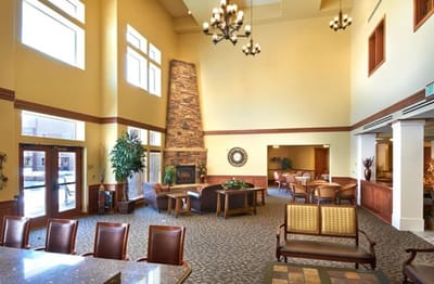 Common area with seating and high ceilings