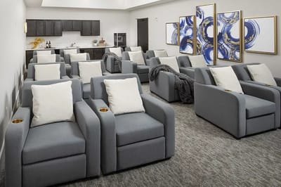 A cozy interior lounge with comfortable seating