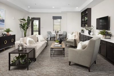 Bright common area with seating and décor