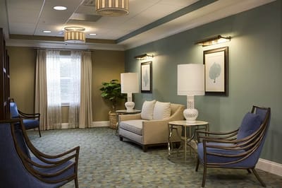 Cozy common area with seating and decorative elements