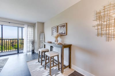 Modern interior with a view and decorative elements