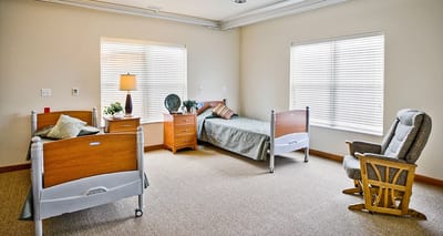 Interior of a resident room with two beds